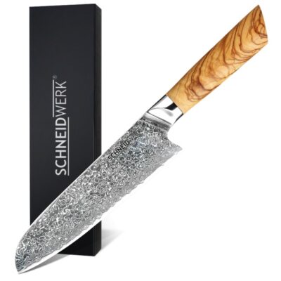Schneidwerk Santoku-Messer aus Damaststahl mit Griff aus Olive