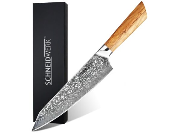 Schneidwerk Chef-Messer aus Damaststahl mit Griff aus Olive
